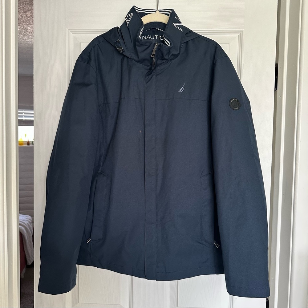 Nautica Men’s Windbreaker Bomber Jacket Navy Blue Size L Waterproof